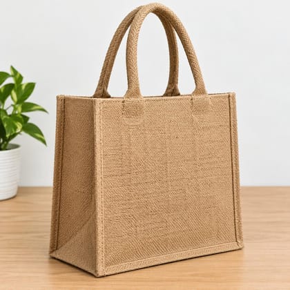 Natural Jute Burlap Tote Bag with Reinforced Handles