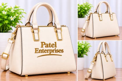 Patel Enterprises Cream Saffiano Faux Leather Handbag