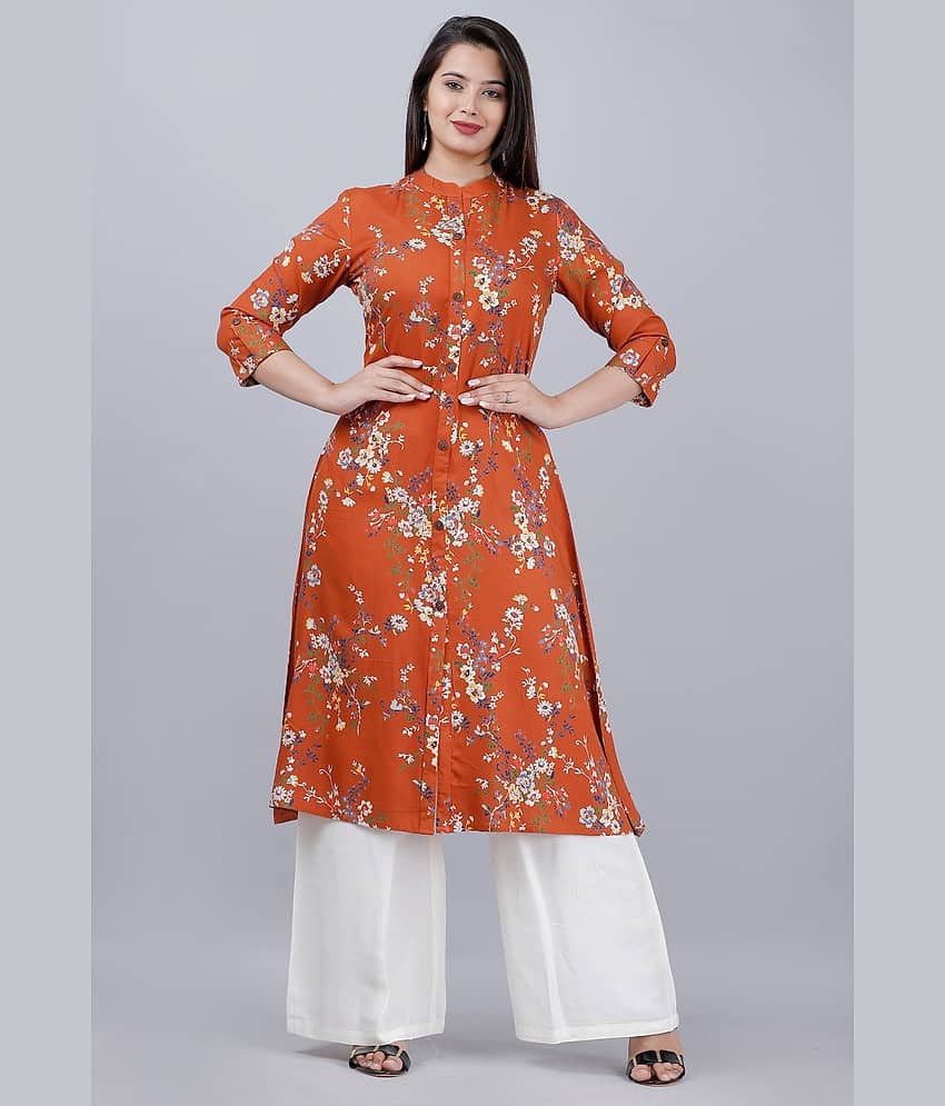 MAUKA - Brown Front Slit Rayon Women's Stitched Salwar Suit ( Pack of 1 )