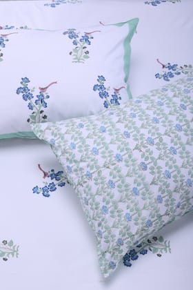 Nirali Chidiya Blue Cotton Percale Bedsheet-Single - 60 x 90 in / Blue / Blue