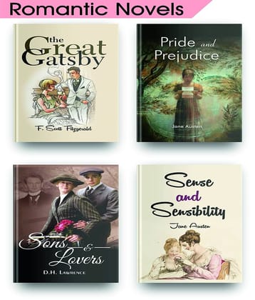 Most Fascinating Romantic Novels Set Of 4, This Romantic Books Like The Great Gatsby Book, Pride And Prejudice By Jane Austen, Sense And Sensibility By Jane Austen, Sons And Lovers Included In This