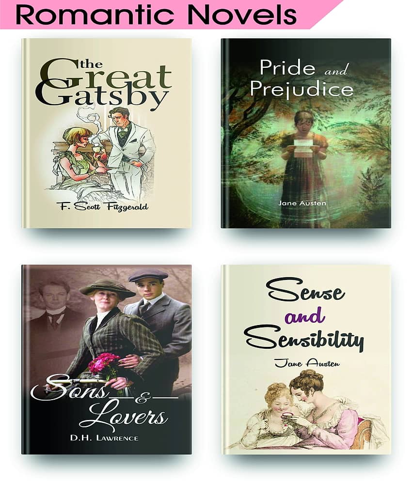 Most Fascinating Romantic Novels Set Of 4, This Romantic Books Like The Great Gatsby Book, Pride And Prejudice By Jane Austen, Sense And Sensibility By Jane Austen, Sons And Lovers Included In This