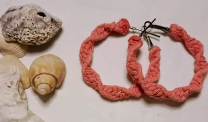 Handmade Crochet Earrings - Pink Yarn Twisted Design Hoops