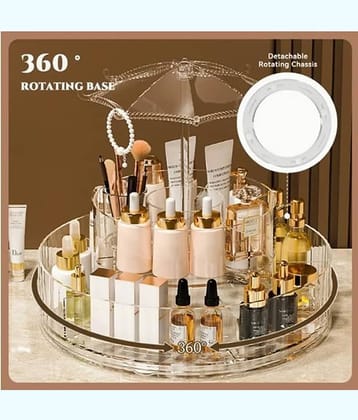 Plastic Multi Purpose Umbrella-Shaped 360° Round Dust-Proof Transparent 2-Layer Rotating Cosmetic Organizer For Brush / Make Up / Cosmetic / Lipstick / Perfume / Skincare / Make Up Organiser Rack Stand - Transparent