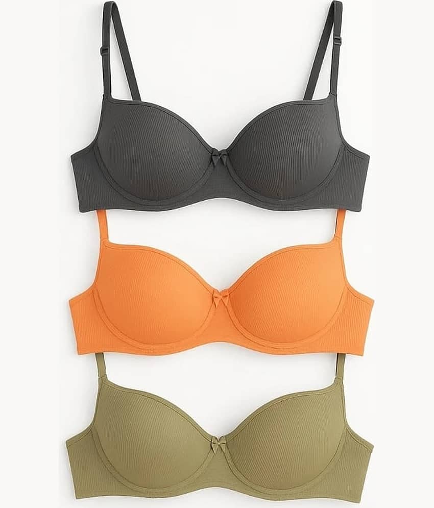 Funahme Pack of 3 Lycra Lightly Padded Everyday Bra For Women ( Multicolor 1 )