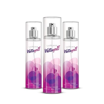 Layer'r Wottagirl Secret Crush Body Spray For Women, 180ml (Floral) Layer'r Wottagirl Secret Crush Body Spray For Women, 180ml (Floral) - 60 ml (Pack of 3)