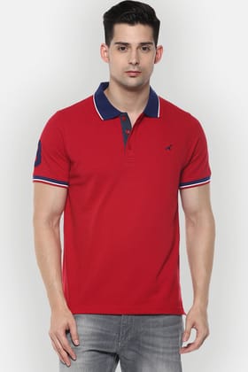 Men's Polo Collar T-Shirt - Red with Contrast Collar-4XL / Red
