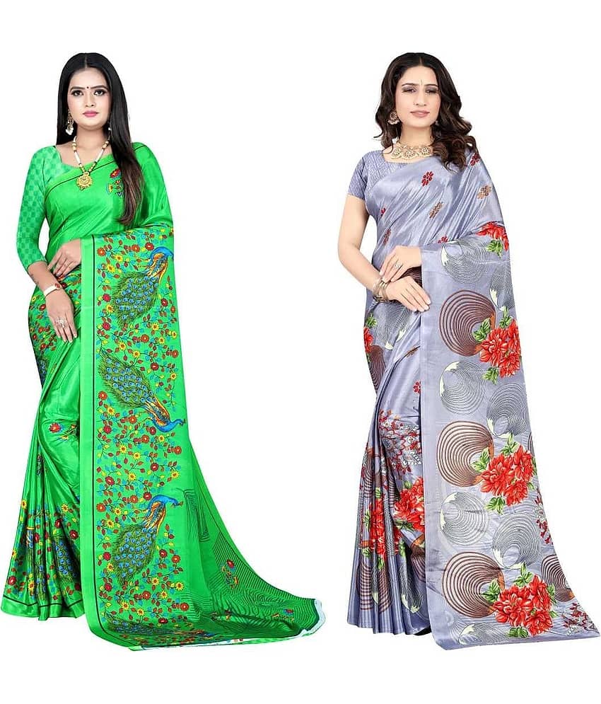 LEELAVATI Crepe Printed Saree With Unstitched Blouse Piece ( Multicolor )