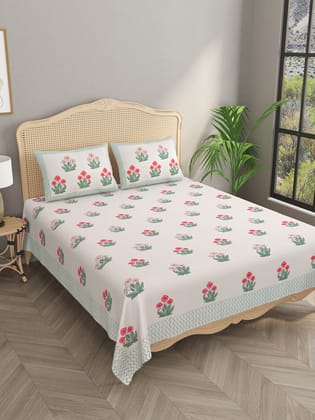 Handblock Printed Super King Size Bedsheet with 2 Pillow Covers-Hand Block / Super King (108 X108 Inches) / Regular