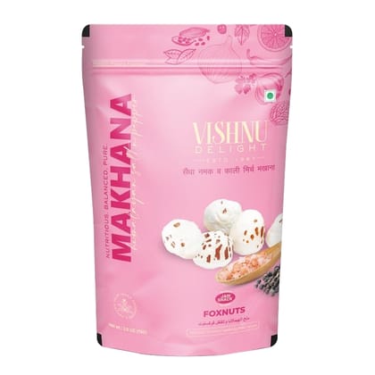 Vishnu Delight Organic Roasted Makhana Snack, Pouch 60g, Himalayan Salt & Pepper Flavor - Healthy, Tasty, and Sustainably Sourced Fox Nuts with a Touch of Himalayan Magic