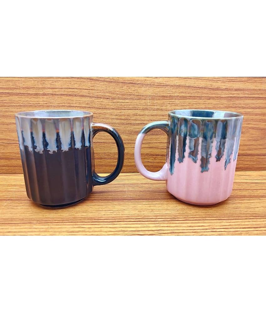 Laghima jadon Round Line Solid Ceramic Coffee Mug 300 mL ( Pack of 2 )