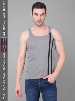 Men's Assorted Pack of 3 Solid Combed Cotton Racerback Styled Gym Vest