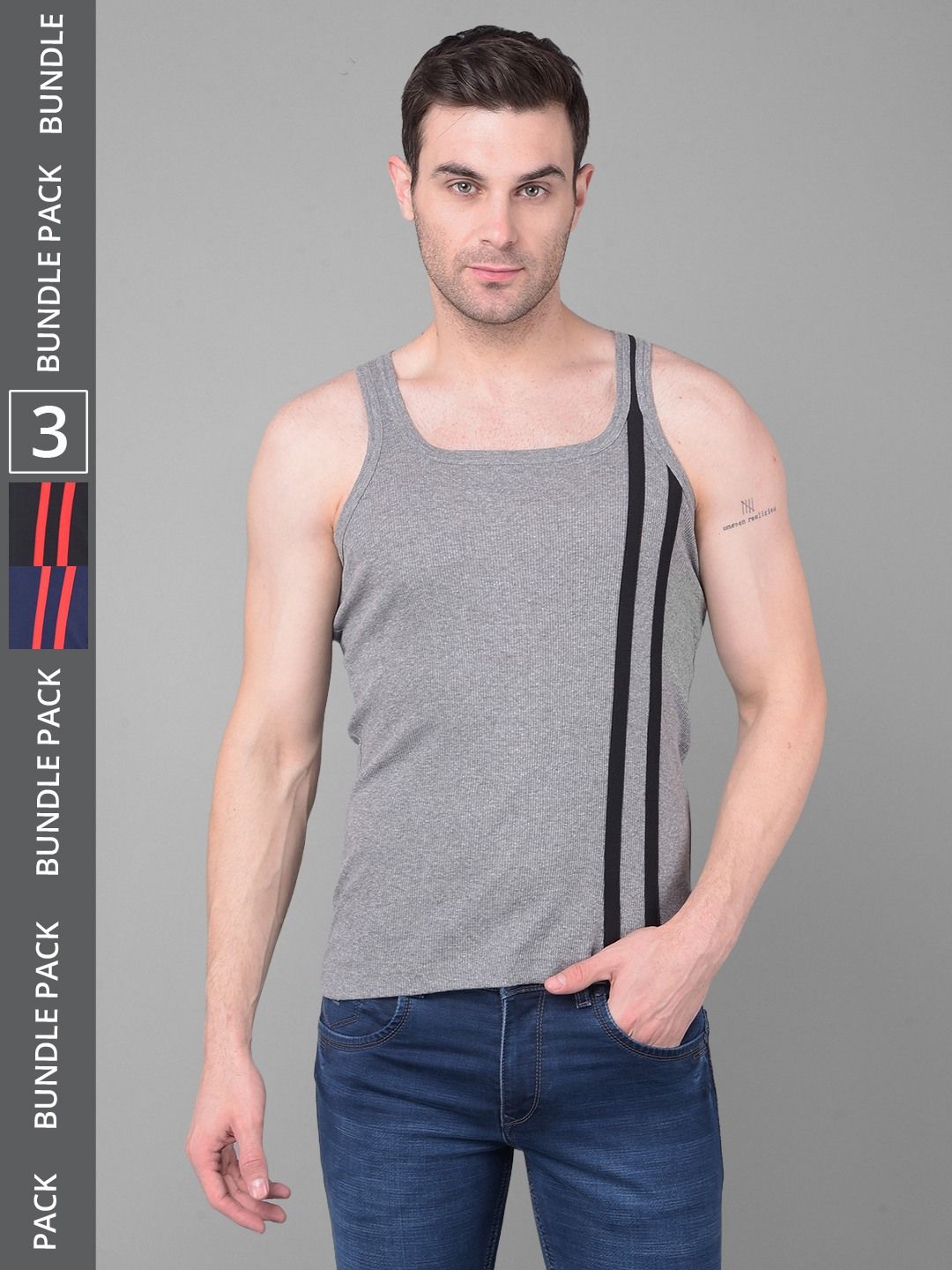Men's Assorted Pack of 3 Solid Combed Cotton Racerback Styled Gym Vest