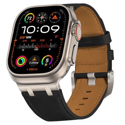 Luxury Leather AP Style Straps By iSerieshub Compatible For Apple Watch-Black T / 49 - 46 - 45 - 44MM