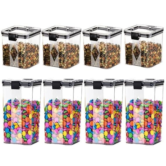 Air Tight Containers For Kitchen Storage Set, Plastic Boxes For Storage, Kitchen Organizer & Kitchen Accessories Items (700Ml And 1100 Ml, 8 Pcs)(Plastic), Transparent Pack Of 2