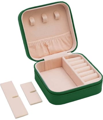 Jewellery Organiser PU Leather Zipper Portable Storage Box with Divider Container