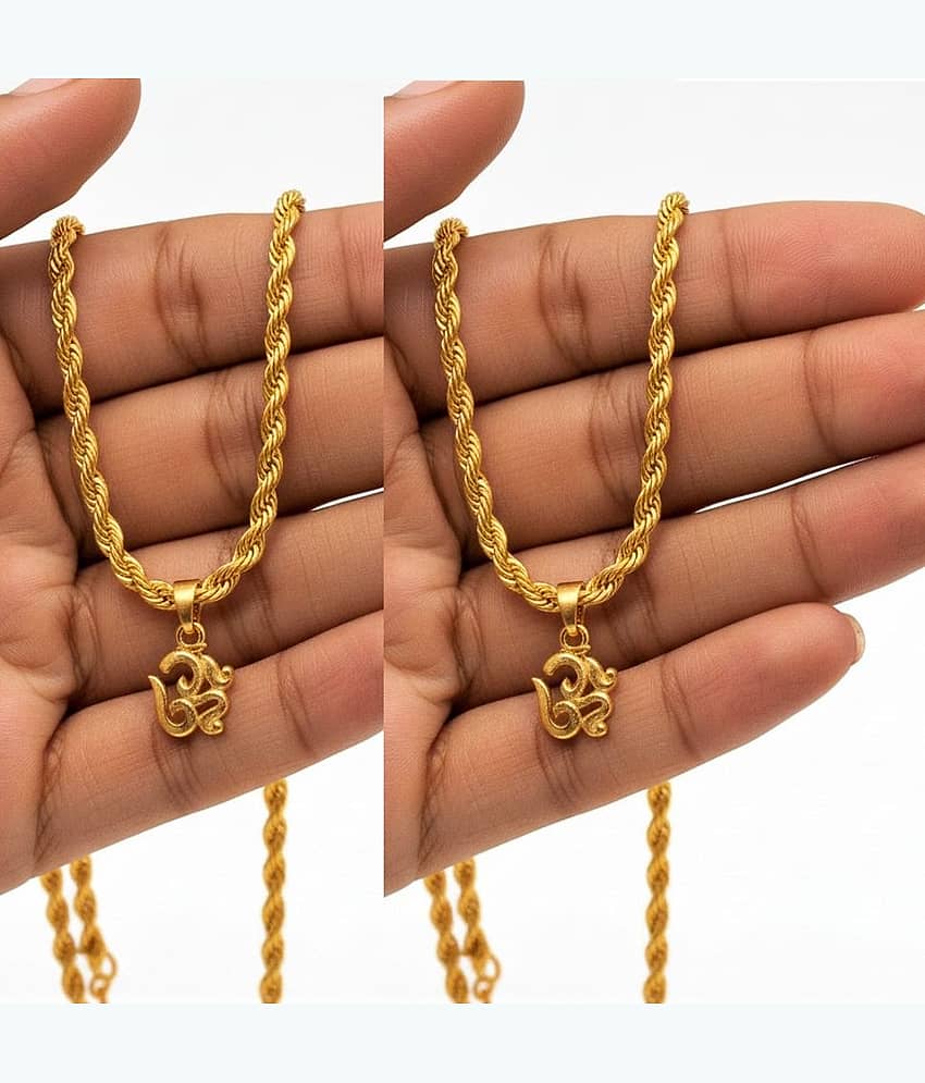Charms Gold Religious Pendant With Chain ( Pack of 2 )
