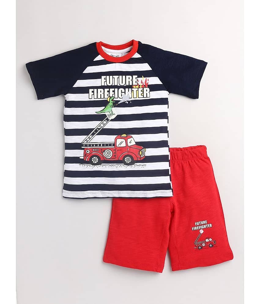 Lazy Shark Pack of 1 Boys Cotton Blend T-Shirt & Shorts Set ( White )