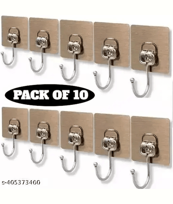 Golden Hook 10 Pack Large Heavy Duty Stainless Steel Adhesive Hooks – Waterproof, Strong, Damage-Free Wall Hooks for Towels, Coats & Accessories – Kitchen, Bathroom, Home & Office Organization