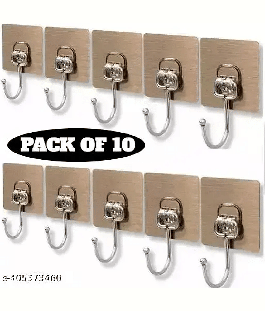 Golden Hook 10 Pack Large Heavy Duty Stainless Steel Adhesive Hooks – Waterproof, Strong, Damage-Free Wall Hooks for Towels, Coats & Accessories – Kitchen, Bathroom, Home & Office Organization