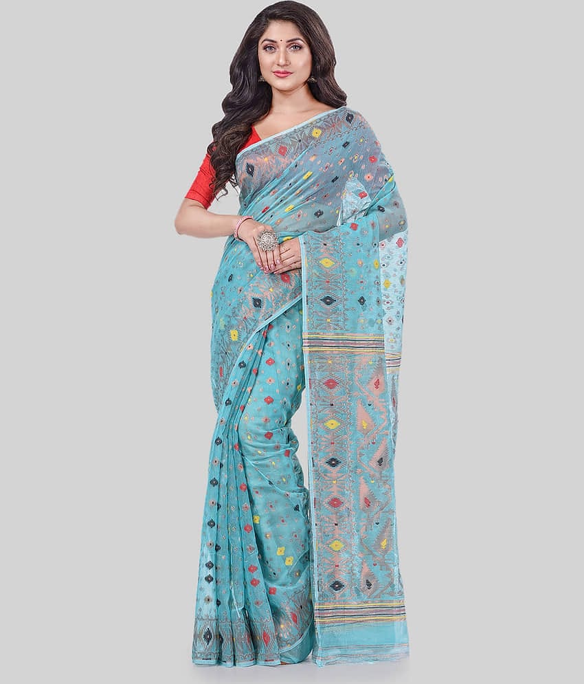 Desh Bidesh Cotton Self Design Saree Without Blouse Piece ( Blue )
