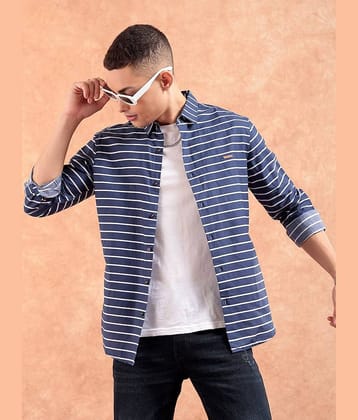 The Indian Garage Co Men Navy Blue & White Slim Fit Striped Casual Shirt