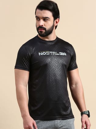 Classic Polo Men's Round Neck Polyester Black Slim Fit Active Wear T-Shirt | GENX-CREW 07B SF C