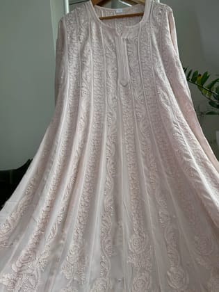 Viscose Chikankari Anarkali - Pale Pink-Medium