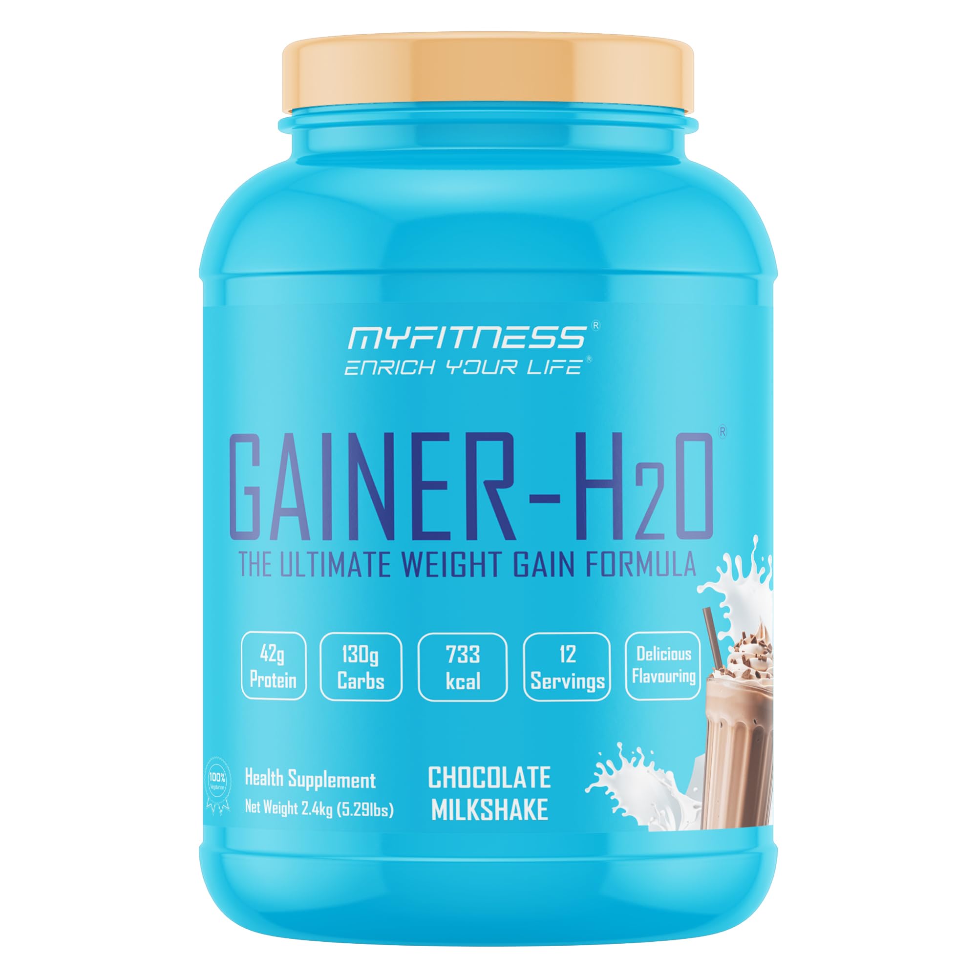 Myfitness Gainer H2O | The Ultimate Weight Gain Formula | 42g Premium Protein | 733 kcal | 2.4 kg