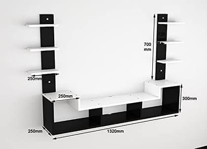 DAS Konrad Wall Mount TV Entertainment Unit/with Set Top Box Stand and Wall Shelf Display Rack for Living Room Black & White (Ideal for up to 43") Screen