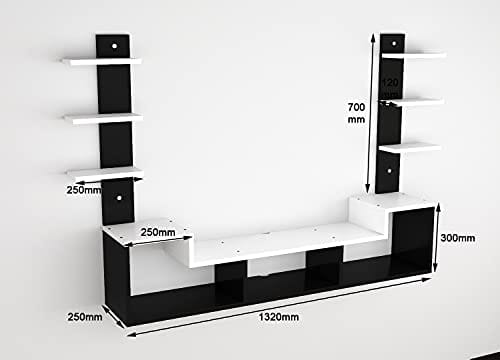 DAS Konrad Wall Mount TV Entertainment Unit/with Set Top Box Stand and Wall Shelf Display Rack for Living Room Black & White (Ideal for up to 43") Screen