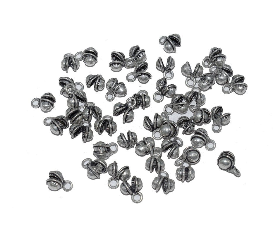 Silver Oxidiz ball dangle charms beads latkan jhumki/Necklace and Bangle metal beads for Jewellery Making. LOOP-001-Per Packet of Approx 180 Pcs (100 Gram) / 11X7 MM