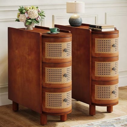 Wooden 3 Desk Drawer End Tables Set of 2