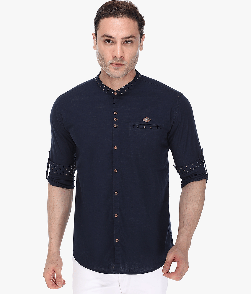 Kuons Avenue - Turquoise Linen Slim Fit Men's Casual Shirt ( Pack of 1 )