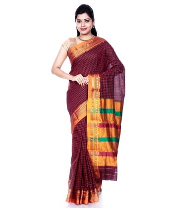 Pure Cotton Ilkal Saree in Dark Red