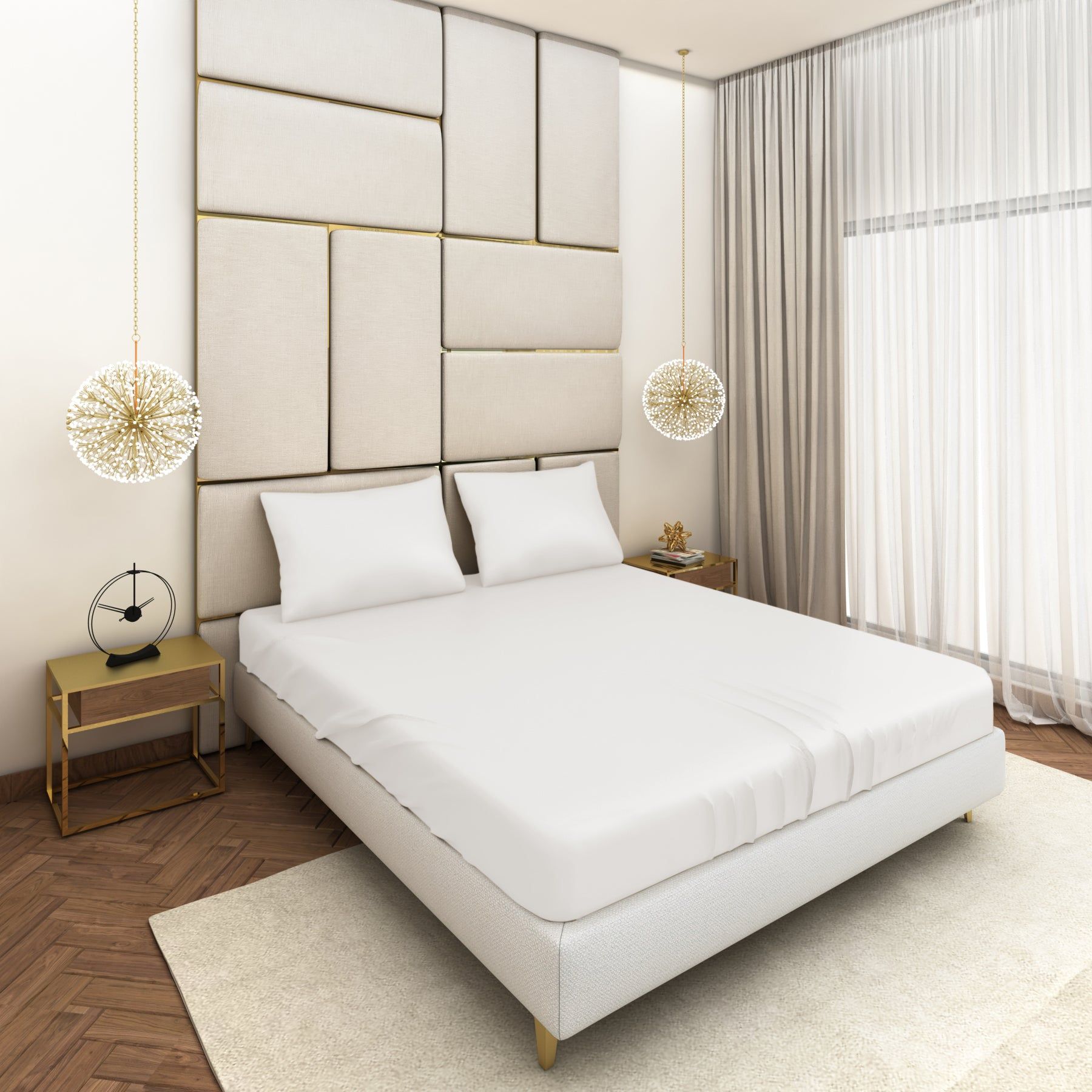 White Satin Bedsheet Set-90nch x 108inch + 2Pillow Cover - Queen