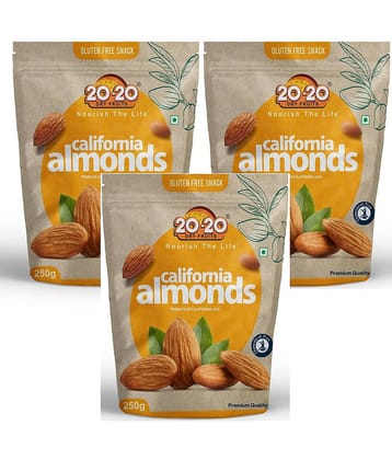 20-20 Dry Fruits Almond (Badam) 250 Grams Each Pack of 3
