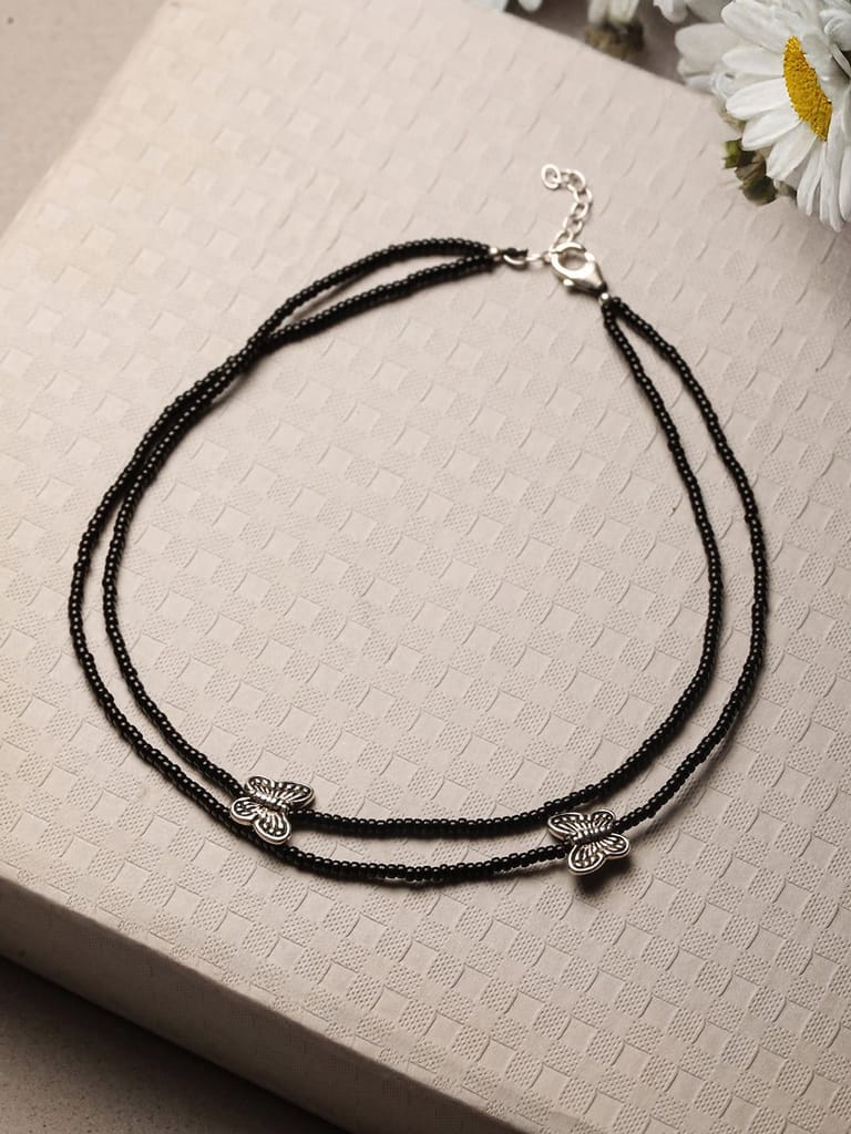 925 Sterling Silver Black Beads Butterfly Charms Payal Anklet - Anklets | Buy online on ZillyBuy