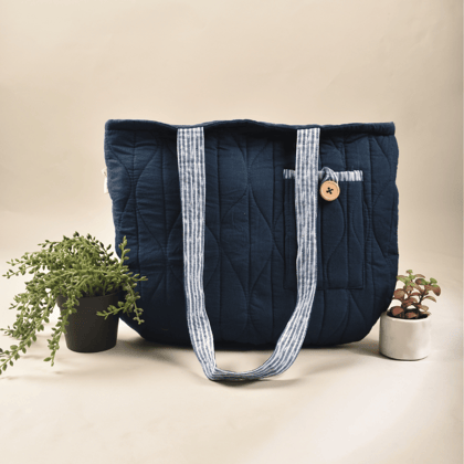 Indigo blue quilted flat bag