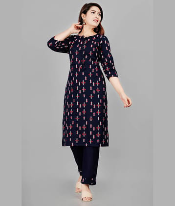 NUPITAL Rayon Printed Kurti With Pants Women's Stitched Salwar Suit - Blue ( Pack of 1 )