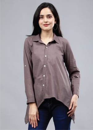 Stylized Placket Collar Top Grey-S