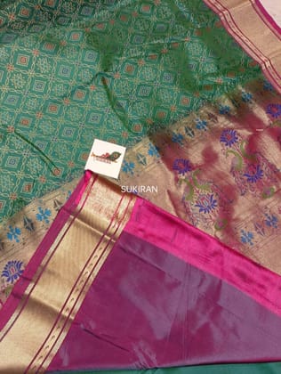 Fusion of semi kanchi sarees with bandej and paithani