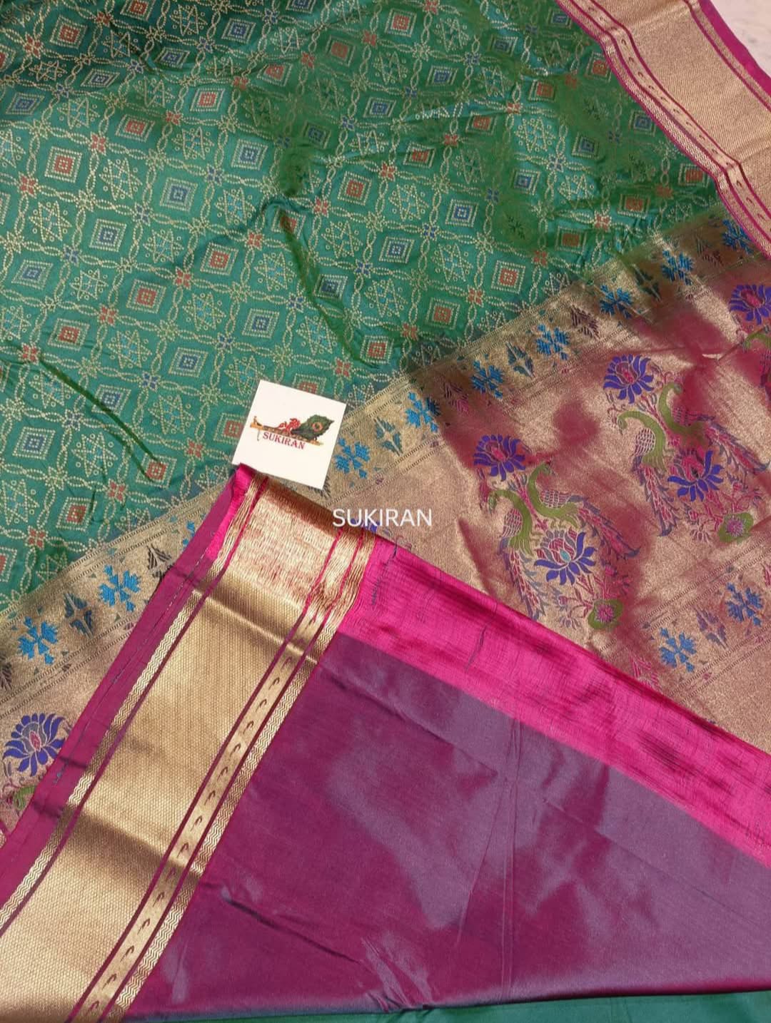 Fusion of semi kanchi sarees with bandej and paithani