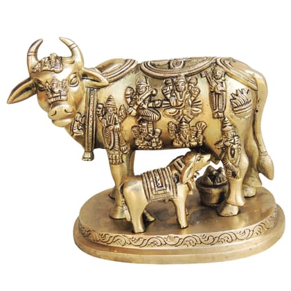 Brass Cow & Calf Statue - Symbol of Prosperity & Faith, Height : 5.2 Inch (BSMAS984 B)