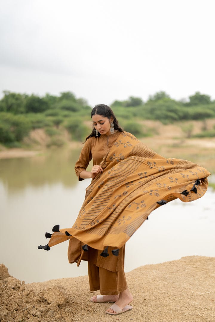 Mud Brown Kurta Set with Dupatta-S