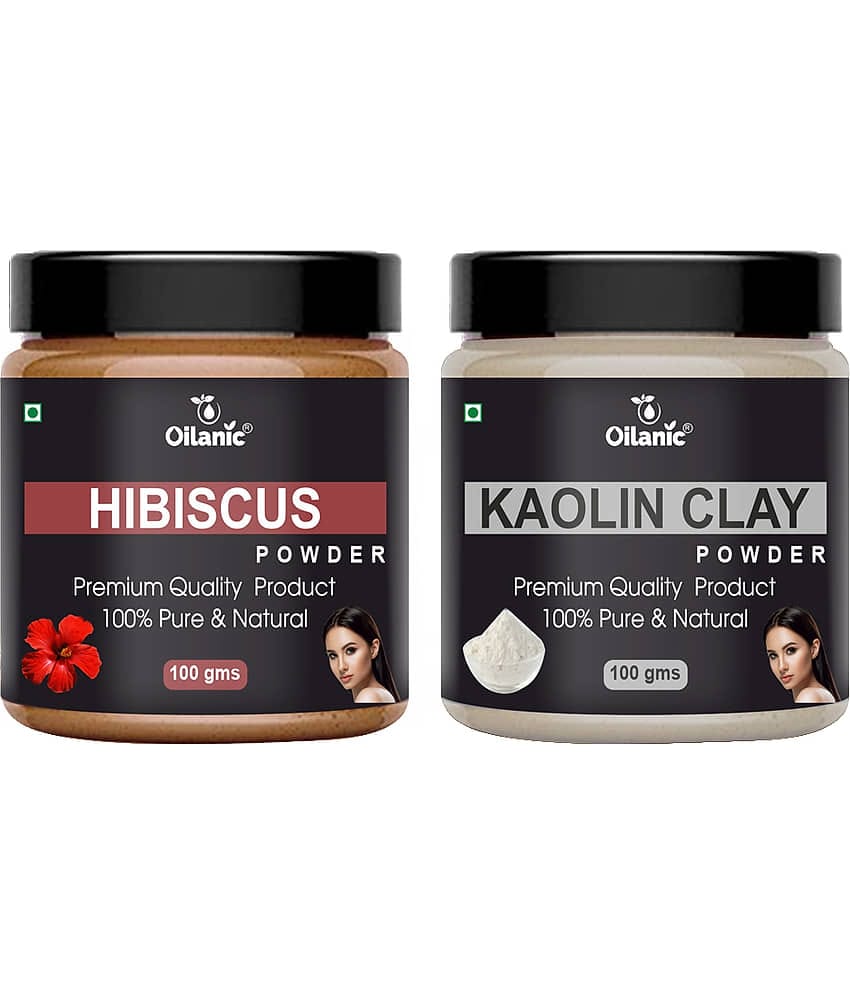 Oilanic 100% Pure Hibiscus Powder & Kaolin Clay Powder For Skin Hair Mask 200 g Pack of 2
