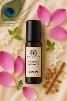 Essent Braj Ras Roll-On Attar | Traditional Spiritual Perfume Oil for Pooja & Meditation | Long Lasting Alcohol-Free Scent | 0.27 fl. oz. (8 ml)