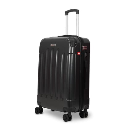 AMERICAN TRAVELLER Rockstar Polycarbonate Trolley Bag Single Medium, Hard Shell, TSA Type Lock, 360 degree Spinner Wheels (24, Black Grey, Medium)