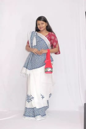 Tisser applique Linen Saree