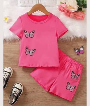 MUSNAH GARMENTS Pack of 1 Girls Cotton Top With Shorts ( Pink )